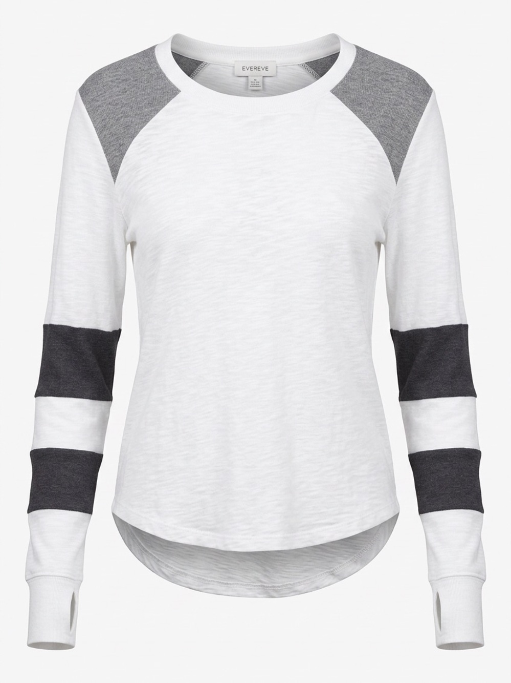 Evereve White Long-Sleeve Raglan Top with Charcoal Accents